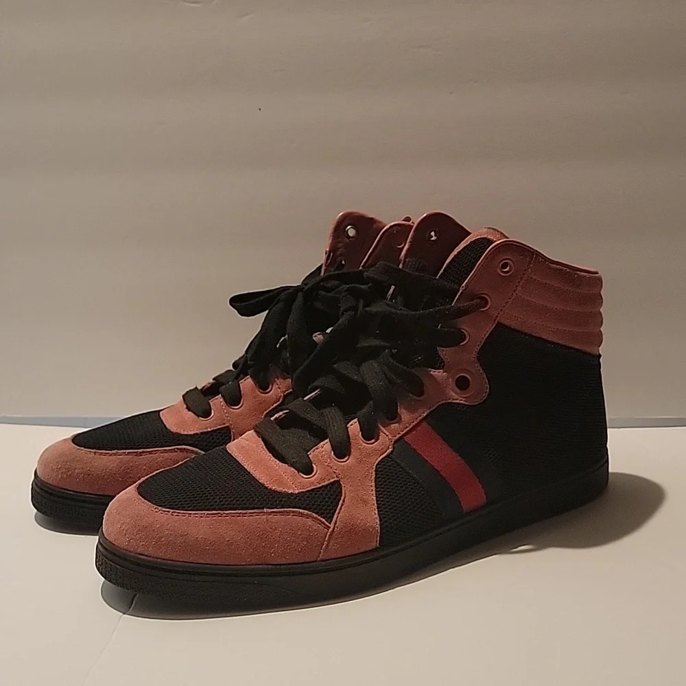 Gucci 9G pink/black web coda high top sneakers gucci size 9 men's uk 9